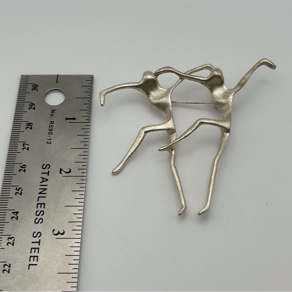 Abstract Modernist 925 Sterling Silver Figural Dancers Brooch Signed A.J.C. - Picture 4 of 6